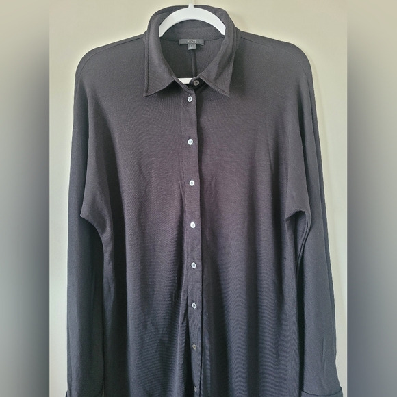 COS Women's Stretch Lyocell Shirt Dress Black Button Front Medium - Picture 4 of 16